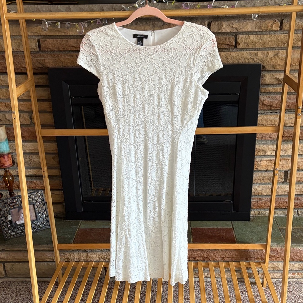Alfani Ivory Lace Cap-Sleeve Midi Dress